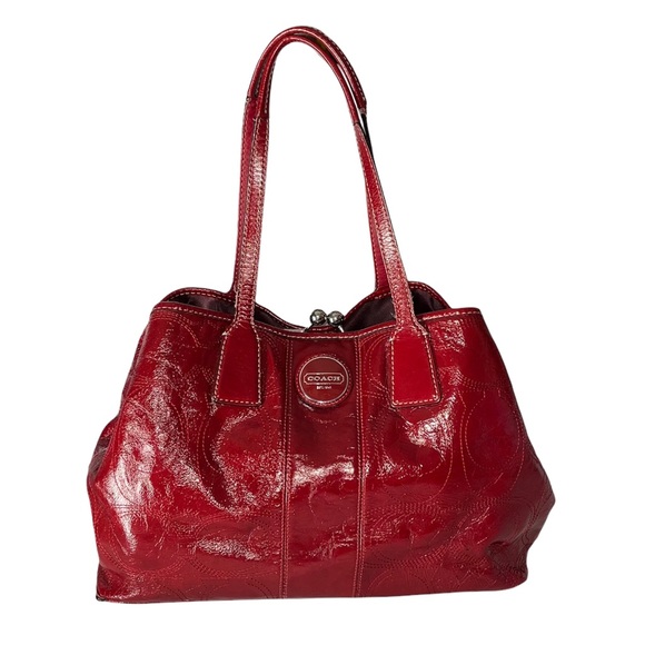Coach Carryall Signature Stitch Frame (F15658) Berry Patent Leather Tote - Picture 2 of 14